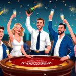 Australians celebrating online casino tournament wins with champagne and confetti